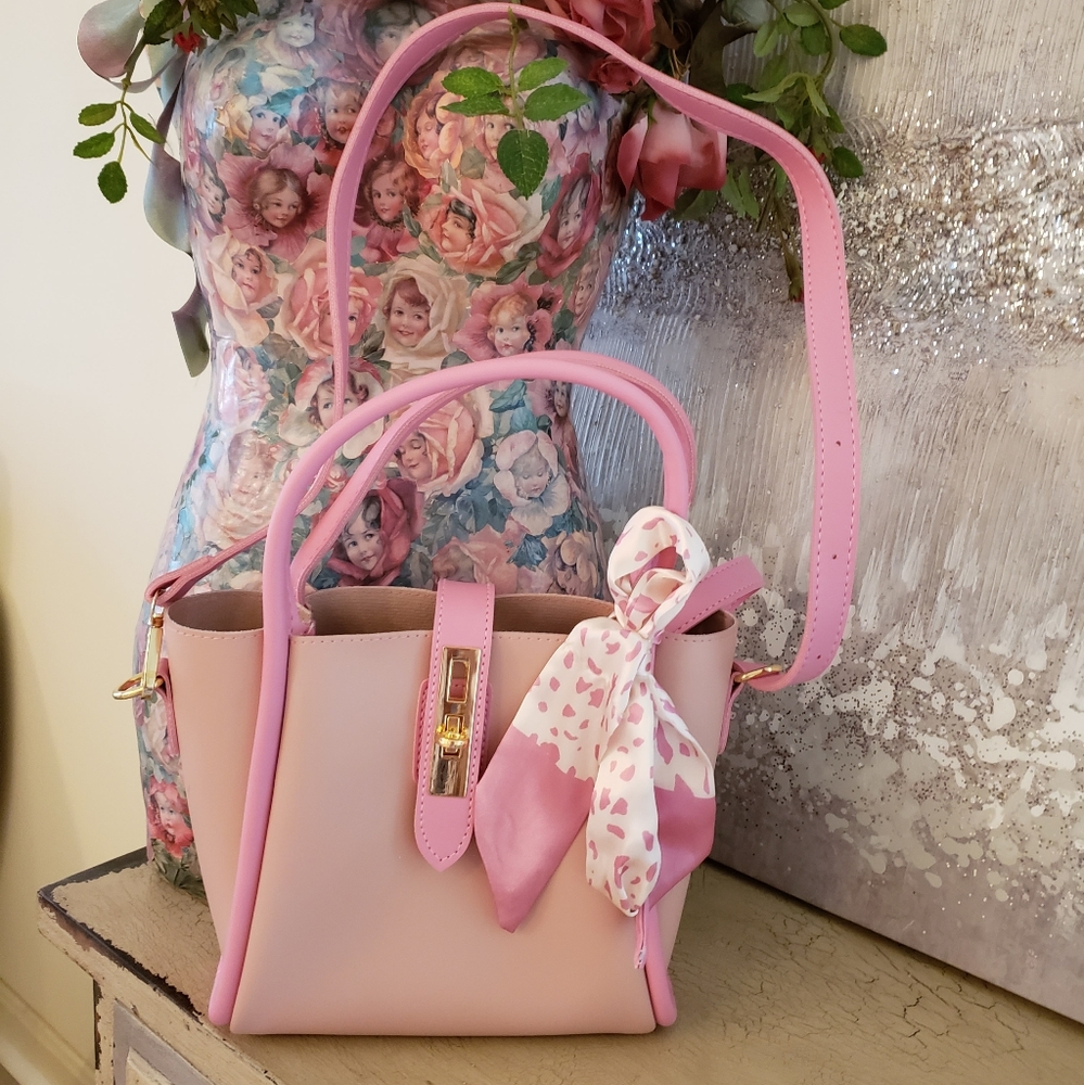 PRETTIEST PINK VEGAN LEATHER SCARF BAG WITH POUCH